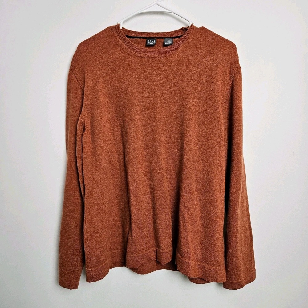 Saks Fifth Men's XL Pullover Sweater 100% Extra Fine Merino‎ Wool Made in Italy